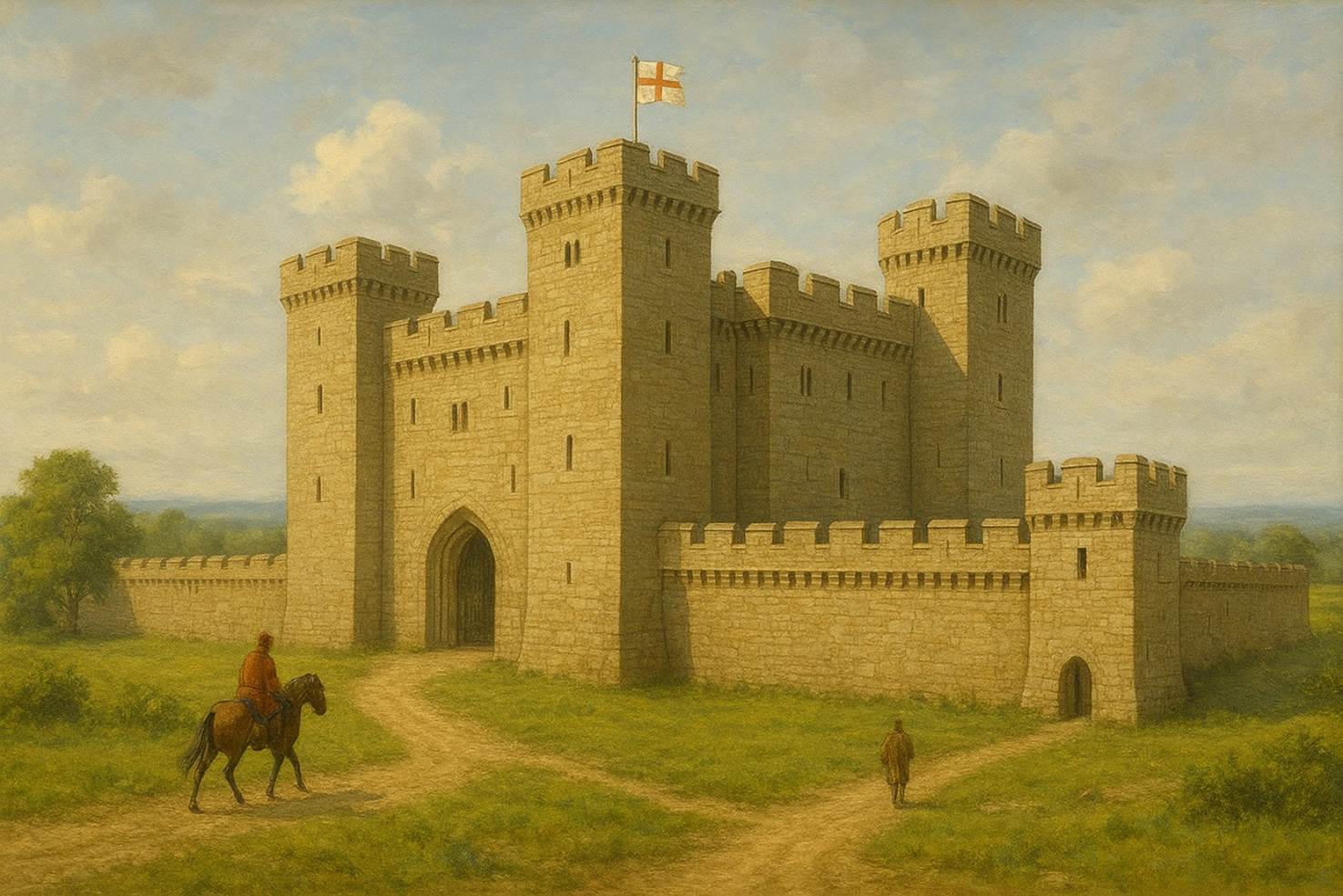 A person riding a horse in front of a castle

AI-generated content may be incorrect.